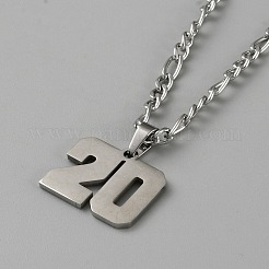 Non-Tarnish 304 Stainless Steel Figaro Chain Number Pendant Necklaces&nbsp;NJEW-WH20004-06P-20