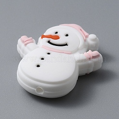 雪だるまのクリスマステーマ食品グレードの環境に優しいシリコーンビーズ  ピンク  32x29x10mm  穴：2mm&nbsp;SIL-WH0013-39D