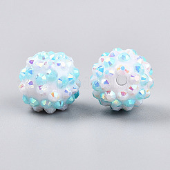 ABカラーレジンラインストーンラウンドビーズ  内部のアクリルビーズで  シアン  16mm  穴：2~2.5mm&nbsp;RESI-S313-14x16-03