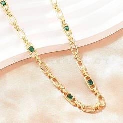 5mm真鍮パヴェキュービックジルコニアオーバルリンクチェーンネックレス  カドミウムフリー＆鉛フリー  ラックめっき  長持ちメッキ  18KGP本金メッキ  グリーン  18.19インチ（46.2cm）&nbsp;NJEW-D324-01G-07