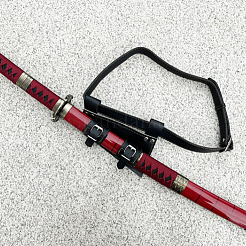 中世ルネッサンスのコスプレ小道具用のPUレザーベルト剣ホルダー  ブラック  186x138x3~50mm&nbsp;AJEW-WH0248-585