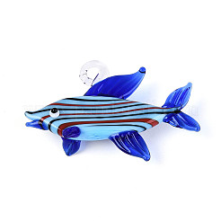 手作りランプワークビッグサイズペンダントトップ  魚のチャーム  ミックスカラー  31~33x49.5~52.5x11.5~14.5mm  穴：3.5~5.5x3.5~4.5mm&nbsp;LAMP-T025-03M