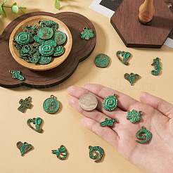 52pcs13スタイルチベットスタイルアロイペンダント  アンティークブロンズ＆グリーングリーン  混合図形  10~25x7~20mm  4個/スタイル&nbsp;FIND-TA0010-81