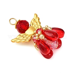 ガラスチャーム  天使  304ステンレス鋼のループと合金の翼付き  多面カット  ミックスカラー  32.5x21.5x14.5mm  穴：3.5mm&nbsp;PALLOY-MZ00781