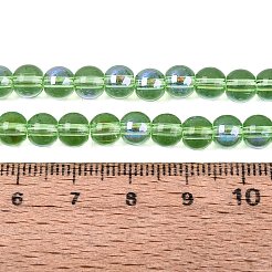 透明電気メッキガラスビーズ連売り  ラウンド  虹メッキ  半分メッキ  薄緑  6~6.5mm  穴：0.8~1mm  約67~72個/連  14.57~15.35インチ（37~39cm）&nbsp;EGLA-Q132-6MM-01A-20