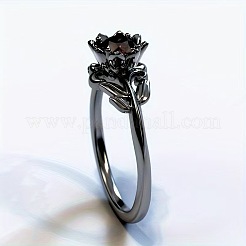 女性用合金とラインストーンの指輪  花  ガンメタ色  usサイズ6（16.5mm）&nbsp;FS-WG5C7D0-01