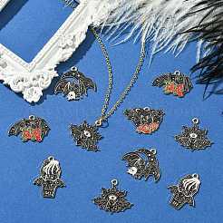 20 個 5 色のハロウィーン合金エナメルペンダント  バットチャーム  ミックスカラー  19.5~28x21~28x1~1.5mm  穴：1.8~1.9mm  4個/カラー&nbsp;FIND-CJ0002-72
