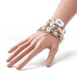 7Pcs 7 Style Evil Eye Lampwork & Glass Seed & Brass Beaded Stretch Bracelets Set for Women&nbsp;BJEW-JB09249-02