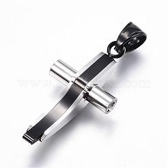 304ステンレスペンダント  クロス  ガンメタ色＆ステンレス鋼カラー  31x16x6mm  穴：7x4mm&nbsp;STAS-H329-92BP