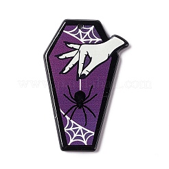 印刷されたアクリルパーツ  ハロウィン用  ヴァンパイアハンドチャーム付き棺  クモ柄  43x27.5x2.5mm  穴：2mm&nbsp;SACR-F003-01G