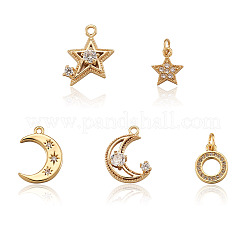 10Pcs 5 Style Brass Micro Pave Clear Cubic Zirconia Pendants&nbsp;ZIRC-BT0001-01G