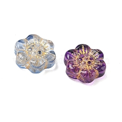 手作りランプワークビーズ  ゴールドライン入り  スモモの花  ミックスカラー  12x13x5mm  穴：1mm&nbsp;LAMP-A014-06