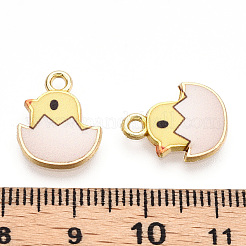 プリントされたライトゴールドトーン合金ペンダント  卵の中のひよこチャーム  きいろ  15.5x12.5x2mm  穴：1.6mm&nbsp;ENAM-N056-204D
