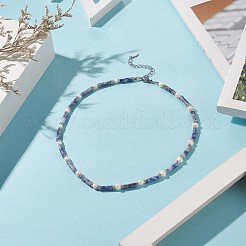 天然ブルースポットジャスパー & パール & クリスタル ラインストーン ビーズ ネックレス (女性用)  16.89インチ（42.9cm）&nbsp;NJEW-JN04209-01