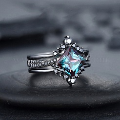 Rhombus Alloy Rhinestone Finger Ring Set for Women&nbsp;PW-WG51C17-03