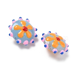 焼き絵の具、ガラス、エナメル、ビーズ  でこぼこした花  オレンジ  19~19.5x10.5mm  穴：1.4mm&nbsp;LAMP-S080-03B