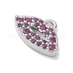 Brass Micro Pave Medium Violet Red Cubic Zirconia Charms&nbsp;CU-CBAEC29-03P