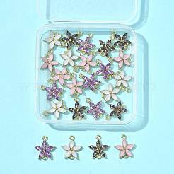 24 個 4 色の合金ラインストーンコネクタチャーム  花のリンク  ゴールドカラー  ミックスカラー  18x15mm  6個/カラー&nbsp;ALRI-FS0001-13