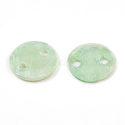 スプレー塗装された天然カピス貝のコネクタチャーム  ディスクリンク  アクアマリン  11~11.5x0.5~1.5mm  穴：1.2~1.6mm&nbsp;SSHEL-N039-03G