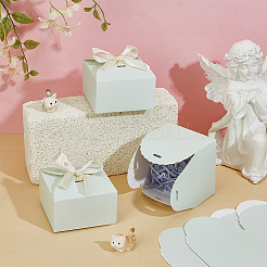 紙製の収納ギフトボックス  キャンディーボックス  リボン付き  淡緑色  9x9x5cm&nbsp;CON-WH0110-030A