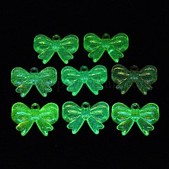 蓄光レインボー虹色メッキ透明アクリルパーツ  暗闇で光るグリッターペンダント  蝶結び  ミックスカラー  24x32.5x7.5mm  穴：3mm&nbsp;PACR-C007-01