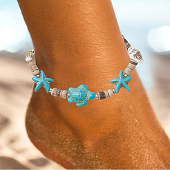 4Pcs 2 Colors Ocean Theme Starfish Turtle Synthetic Turquoise & Coconut Braided Bead Bracelet Sets&nbsp;BJEW-PA0001-03