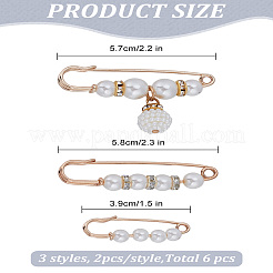 6Pcs 3 Styles Alloy Rhinestone Safety Brooches&nbsp;JEWB-LP0004-06