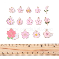 合金エナメルチャーム  花のチャーム  ライトゴールド  ピンク  14~24x10~25.5x1~4mm  穴：2mm  30個/セット&nbsp;FIND-FS0003-97