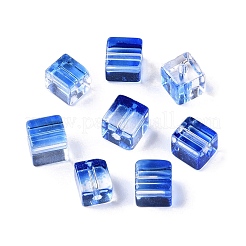ベーキングペイント透明ガラスビーズ  キューブ  藤紫色  6.5~7x6~6.5x6~6.5mm  穴：1.5mm&nbsp;X1-DGLA-N005-01A-02