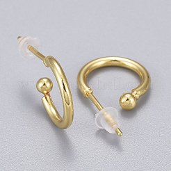 真鍮製スタンドピアス  ハーフフープピアス  プラスチック製耳ナット付き  長持ちメッキ  リング  18KGP本金メッキ  12x1.5mm  ピン：0.8mm&nbsp;EJEW-K083-13G