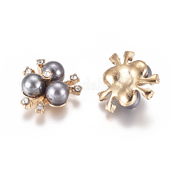 合金カボション  クリスタルラインストーンとアクリルイミテーションパール  花  ライトゴールド  グレー  19~20x21~22x10mm&nbsp;PALLOY-I198-A01