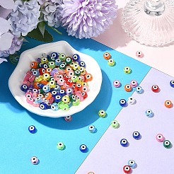 200個透明アクリルビーズ  ナザールボンジュウ模様とフラットラウンド  ミックスカラー  7x4mm  穴：1.5mm&nbsp;TACR-YW0002-08M