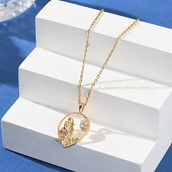 女性用真鍮クリアキュービックジルコニアペンダントネックレス  18KGP本金メッキ  天使と妖精  18.11インチ（46cm）  ペンダント：25.5x16.5mm&nbsp;LS-NJEW-B121-01G-02