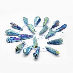 電気メッキ天然石クオーツクリスタルビーズ連売り  トップドリルビーズ  ティアドロップ  ブルー  24~31x6~15x4~10mm  穴：1.5mm  約25個/連  14.3インチ&nbsp;G-G890-A-05