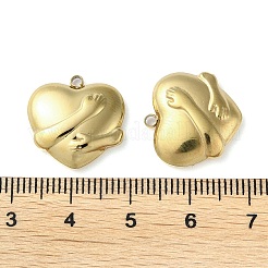 304ステンレスペンダント  ハグハンドチャーム付きハート  18KGP本金メッキ  16.5x16.5x3.8mm  穴：1.6mm&nbsp;STAS-H185-02G