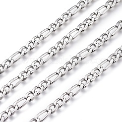 変色しにくい304ステンレススチール製フィガロチェーン  スプールで  溶接されていない  ステンレス鋼色  リンク：10.5x5x1mmと7.5x5x1mm  約32.8フィート（10m）/ロール&nbsp;CHS-M003-12P-A