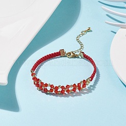 Glass Braided Flower Link Bracelet for Women&nbsp;BJEW-TA00130-03