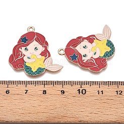 合金エナメルチャーム  鉛フリー＆カドミウムフリー  人魚のチャーム  ゴールドカラー  インディアンレッド  32x31x1mm  穴：2mm&nbsp;ENAM-T020-68
