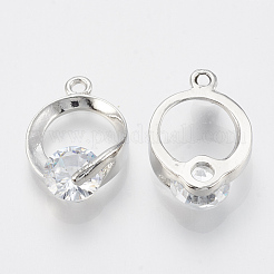 合金キュービックジルコニアチャーム  リング  プラチナ  18x12x5.5mm  穴：1.5mm&nbsp;ZIRC-Q017-044P
