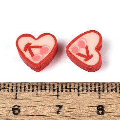 手作り樹脂粘土ビーズ  ハート＆チェリー  レッド  7.5~9.5x8.5~10.5x3.5~5mm  穴：1.8~2mm&nbsp;CLAY-T023-16