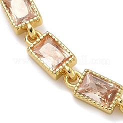 Rectangle Brass Pave Cubic Zirconia Link Chain Bracelets for Women&nbsp;BJEW-P385-05G-05