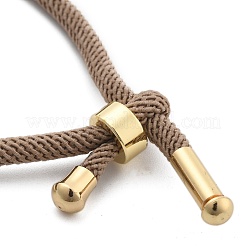 コットンコードブレスレット  真鍮のパーツと  ゴールドカラー  淡い茶色  8-1/2インチ（21.5cm）〜9インチ（23cm）&nbsp;BJEW-F360-B02