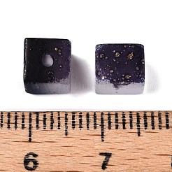 金色のグリッターパウダー入りフロストガラスビーズ  ツートン  キューブ  ブラック  7x6x6mm  穴：1.4~1.5mm  約：1818個/ 1000 G&nbsp;DGLA-NH001-6mm-01B