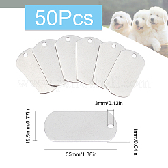 304ステンレスペンダント  長方形  空白タグのスタンプ  ステンレス鋼色  35x19.5x1mm  穴：3mm  50個/箱&nbsp;STAS-SC0005-01