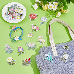 28個 14スタイルの花のテーマ刺繍布パッチ  機械刺繍布地手縫い/アイロンワッペン  マスクと衣装のアクセサリー  アップリケ  ミックスカラー  21~48x18~35x1.5~2mm  2個/スタイル&nbsp;PATC-PH0001-32