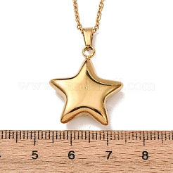304ステンレススチール製スターペンダントアズキチェーンネックレス（男女兼用）  イオンプレーティング（ip）  18KGP本金メッキ  18.07インチ（45.9cm）&nbsp;NJEW-K308-02A-G