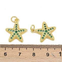 真鍮製マイクロパヴェキュービックジルコニアペンダント  18KGP本金メッキ  丸カン付き  ヒトデ  18x16x3.5mm  穴：3.5mm&nbsp;KK-D005-06E-G