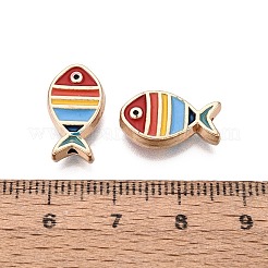 ラックメッキ合金エナメルビーズ  魚  カドミウムフリーと鉛フリー＆ニッケルフリー  ゴールドカラー  カラフル  16x9x4.5mm  穴：1.2mm&nbsp;ENAM-N071-02G-01