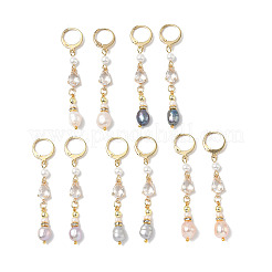 Teardrop Brass & Natural Cultured Freshwater Pearl Hoop Earrings&nbsp;EJEW-JE07012