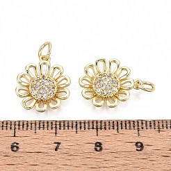 真鍮製マイクロパヴェキュービックジルコニアペンダント  花  丸カン付き  16KGP本金メッキ  16x13x3mm  穴：3mm&nbsp;KK-T071-102G